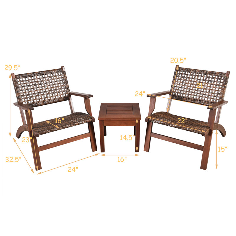 Steelside™ Sadie Outdoor 3 Pieces Patio Rattan Furniture Set & Reviews